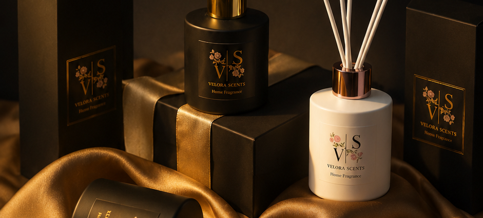 Velora Scents home fragrance promotional banner